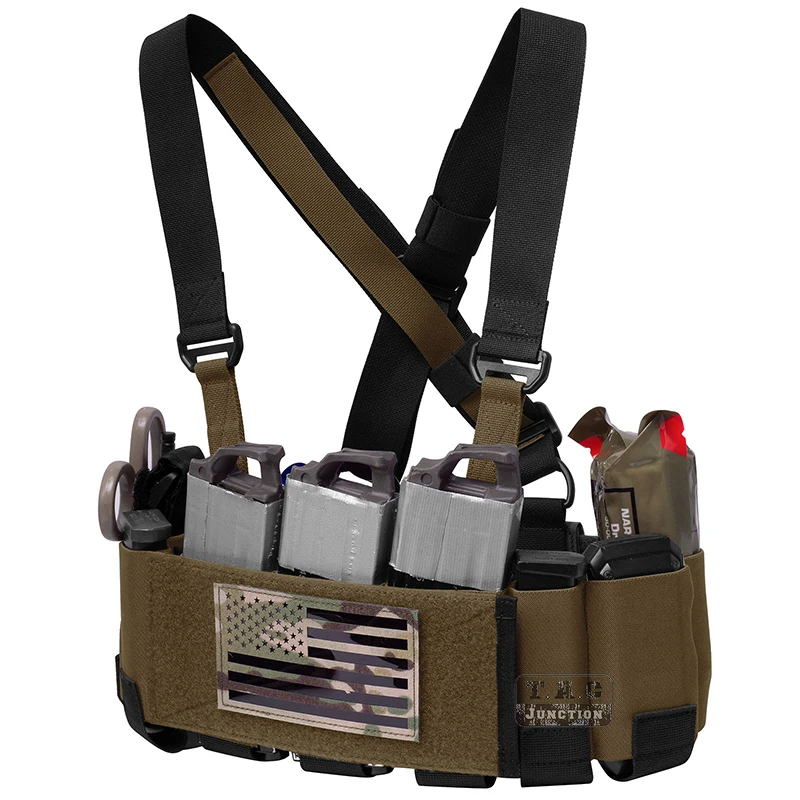 

Tactical 5.56 Elastic Cummerbund Concealed Ready Chest Rig Fits For 3*5.56 2*Pistol Mags 1* Radio Coyote Brown Lightweight Vest