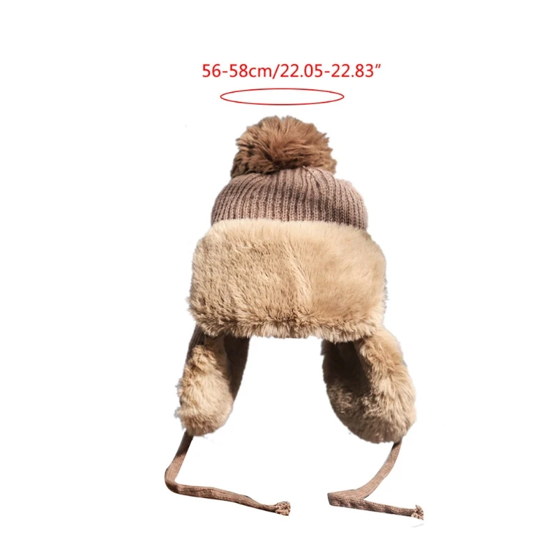 

Women Winter Knit Pom Pom Trapper Hat Thick Fluffy Plush Thermal Warm Snow Ski Windproof Solid Color Beanie Earflap Cap