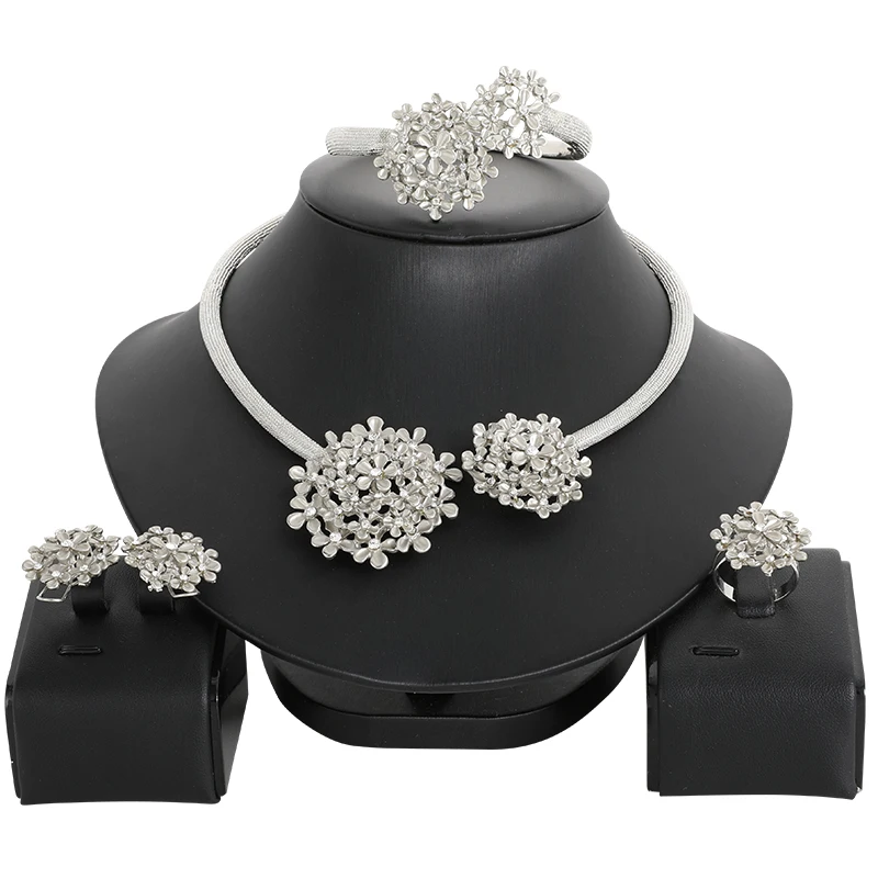 

High Quality African Jewelry Sets Women Costume Nigerian Wedding Jewelry set Dubai Silver color Jewelry set Wholesale design