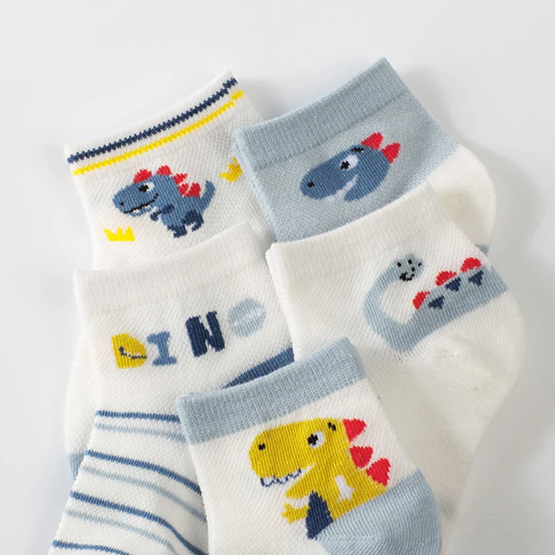 

5 Pairs Spring and Summer Frivolity Boy Short Socks Sweat absorption Ventilatio Cute Cartoon Dinosaur Printing Kid's Cotton Sock