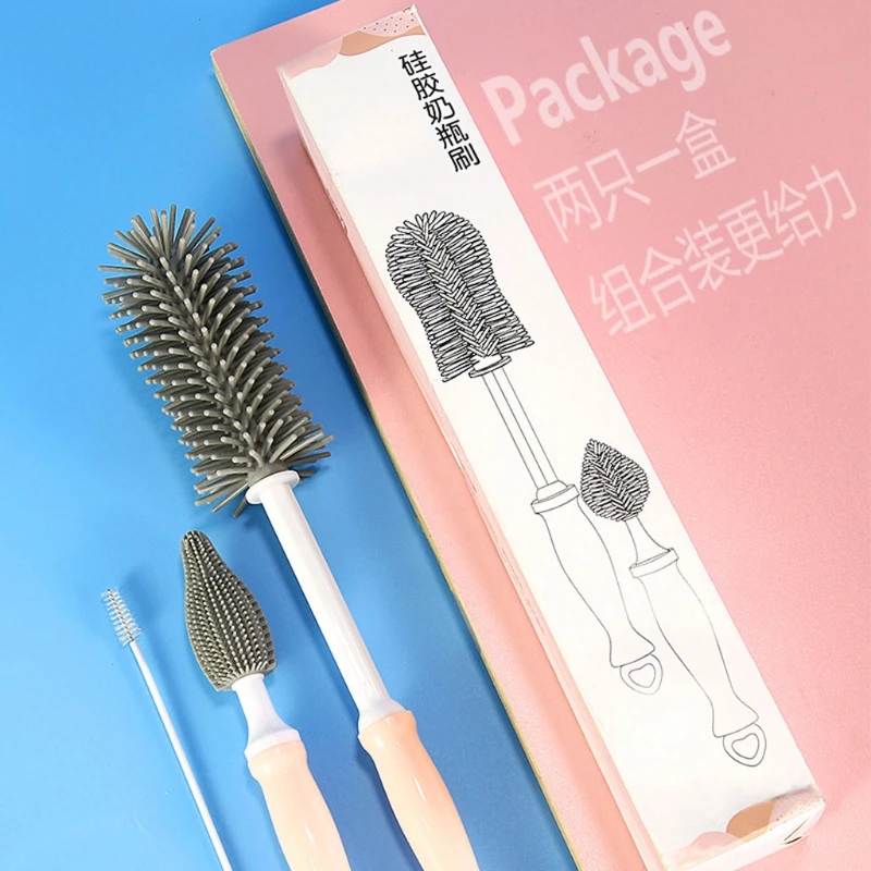 

J2FF 3pcs Newborn Baby Bottle Cleaner Brushes Silicone 360 Degree Rotation Long Handle Baby Milk Bottle Nipple Cup Clean Brush
