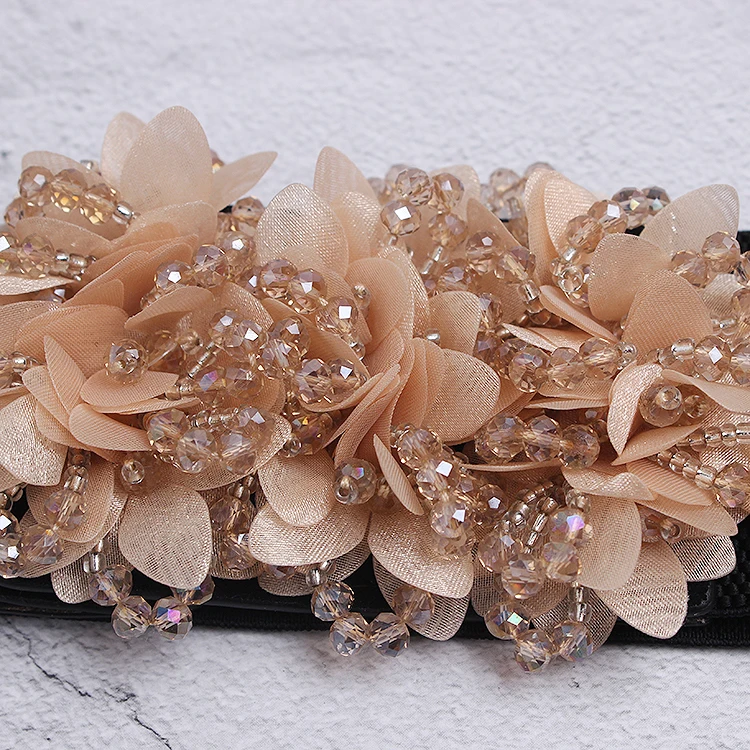 

Paris Style Handmade Flower Beading Crystal Waist Belt For Women High Elastic Strech Waistband Flower Corset Belt For Dress 2020