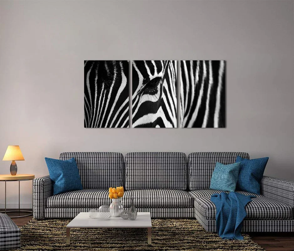 

3 Panels Poster on The Wall Black and White Zebra Canvas Wall Decor Wildlife Animal HD Painting Decorations for The Room