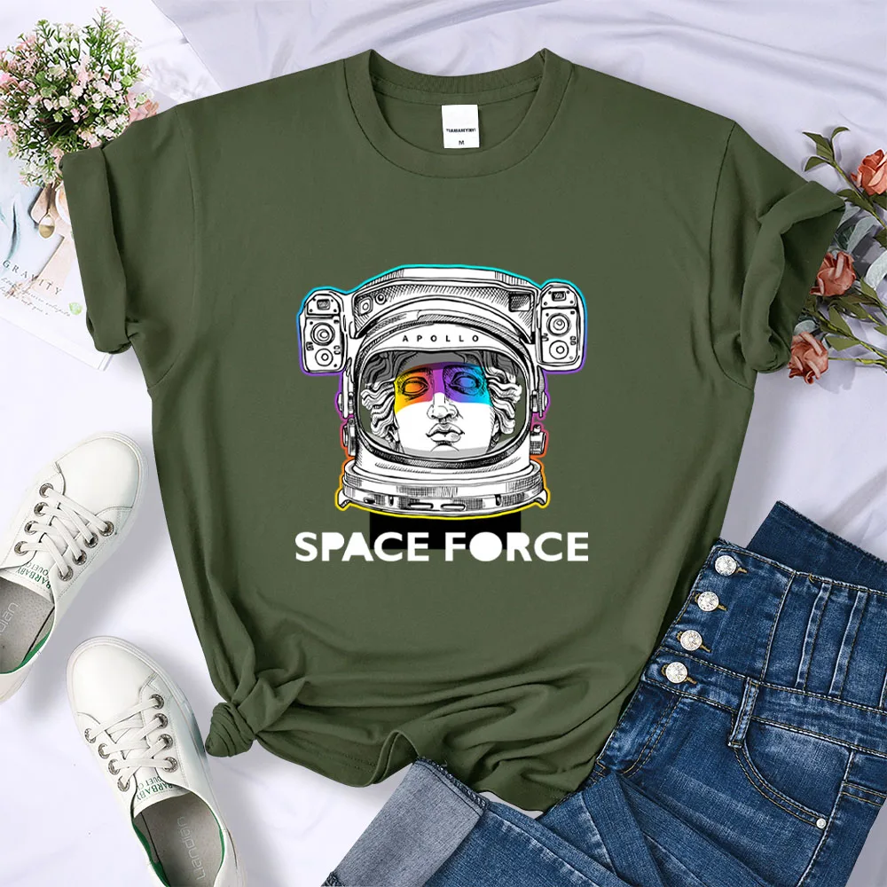 

Женская футболка с принтом Space Force, Модная стильная футболка с креативным дизайном, женская футболка с простым круглым вырезом
