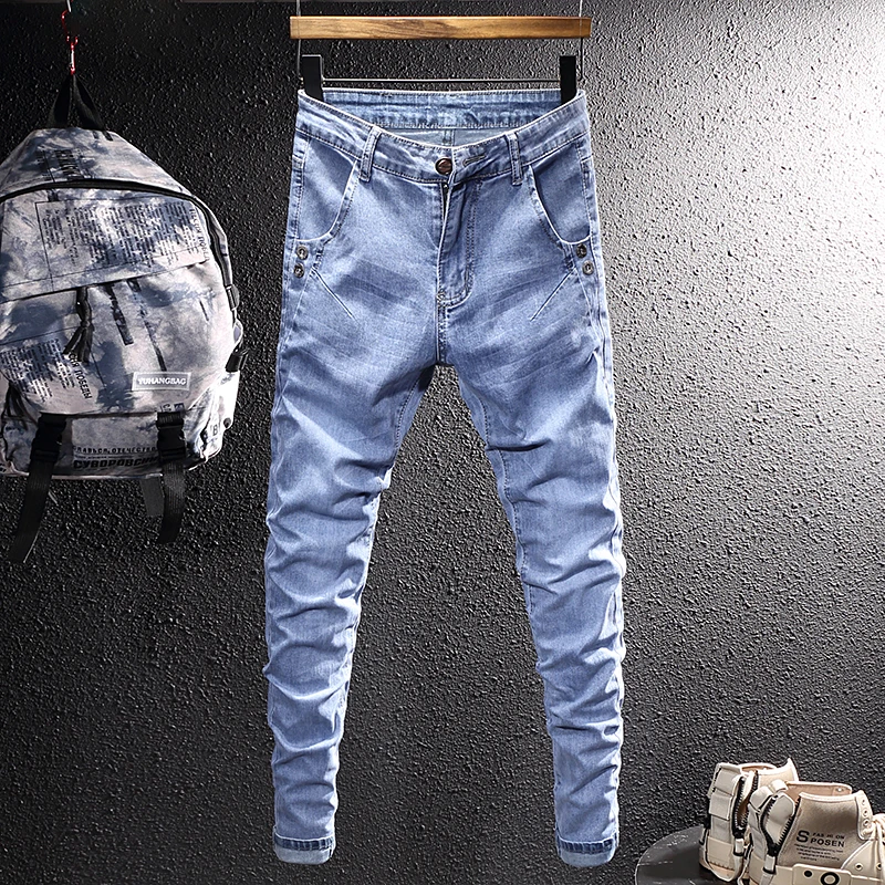 Newly Designer Fashion Men Jeans Retro Gray Elastic Vintage Slim Jeans Men Streetwear Korean Style Casual Denim Pencil Pants
