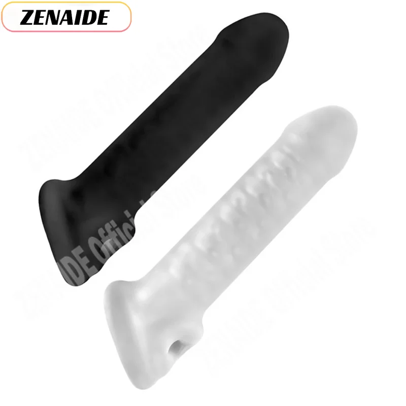 18cm Realistic Penis Condom Silicone Cock Extension cock Sheath Delay Cover With Spike Dotted  For Men Extender Cock Rings
