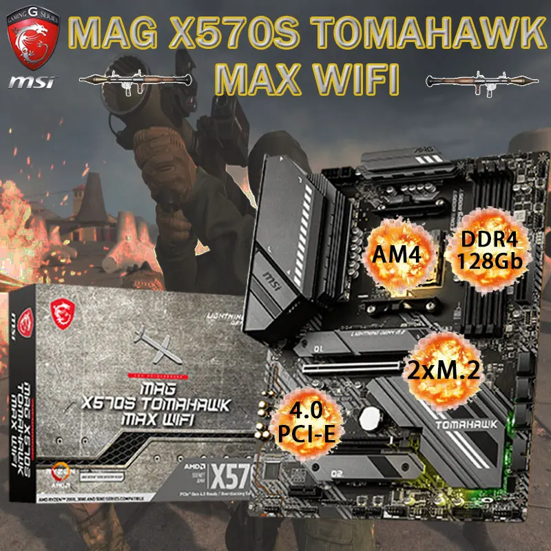 AM4 MSI MAG X570S TOMAHAWK MAX WIFI Motherboard Ryzen 9 DDR4 5100(OC 128GB PCI-E 4.0 M.2 GAMING X570s Placa-Mãe AM4 ATX AMD X570