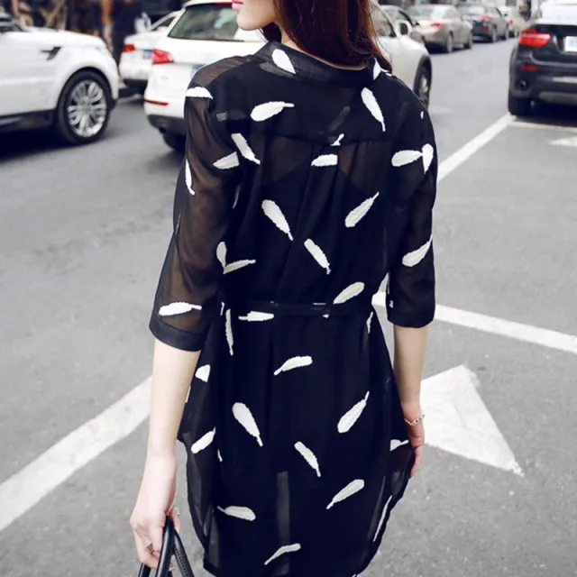 

2020 Xiaxin Korean Quarter Sleeve medium length versatile chiffon shirt loose large Fashion Top