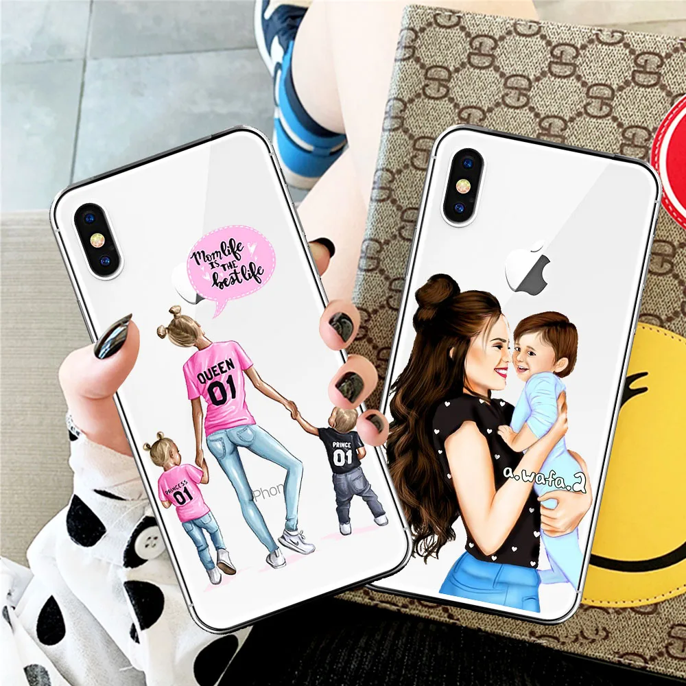 

Super Mom Girl Brown Hair Mama Baby Mouse Cover For iPhone 8 7 6 6S Plus XR 10 11 Pro max X XS Max 5 5S SE Coque Etui Fundas