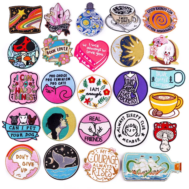 

Cartoon Letter Applique Clothing Thermoadhesive Patches for Clothing Van Gogh Waves Embroidered Patches On Clothes Badges