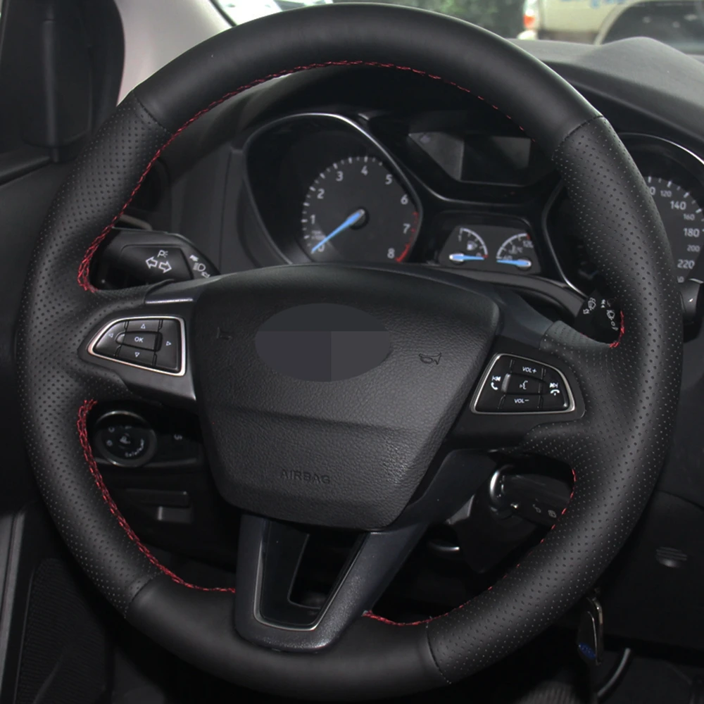 Чехол рулевого колеса автомобиля черная искусственная кожа для Ford Focus 3 2015-2018 Kuga