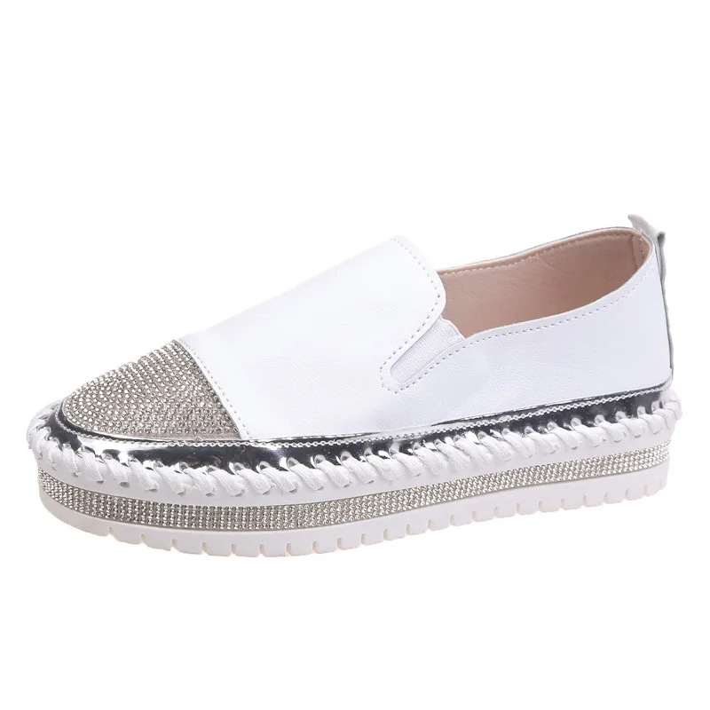 

Thicksoled Increased Women's Flat Shoes Spring 2021 New Style Rhinestone Decoration Platform Fashion Women's Shoes Large Size43