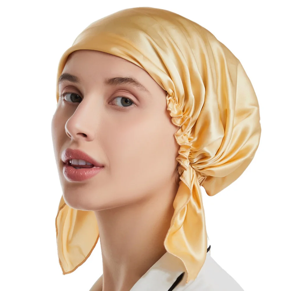 100% Mulberry Silk Bonnets Night Sleeping Cap for Women Hair Care with Elastic Stay On Head 16 Momme Smooth Soft