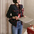 Куртка женская короткая демисезонная, винтажный праздничный пиджак, милая стильная куртка для работы, удобное пальто, темно-синий цвет