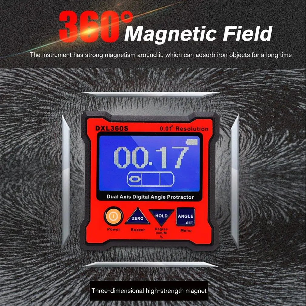 

DXL360S Dual-axis Digital Display Level Gauge Angle Protractor Electronic Inclinometer Angle Meter Mini Level Magnetic Base