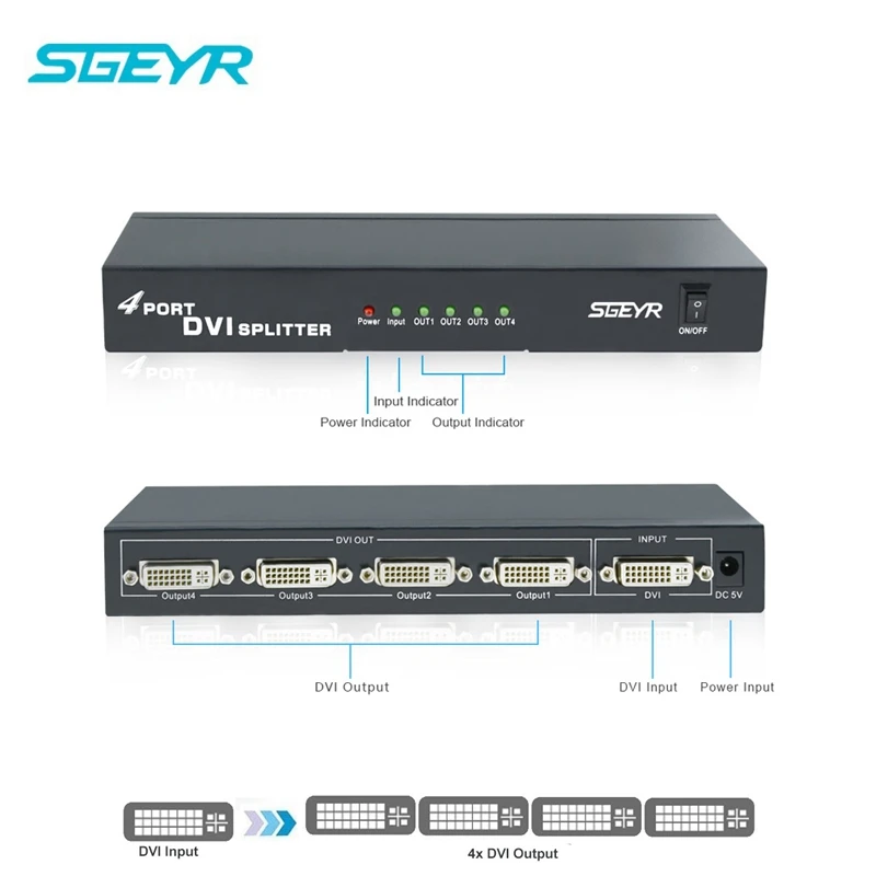 DVI разветвитель 1x4 DVI разветвитель 1 в 4 выход DVI разветвитель 1 до 4 Поддержка 1920x1200 4K 2 K/30Hz/3D up 1080P с питанием DC5V