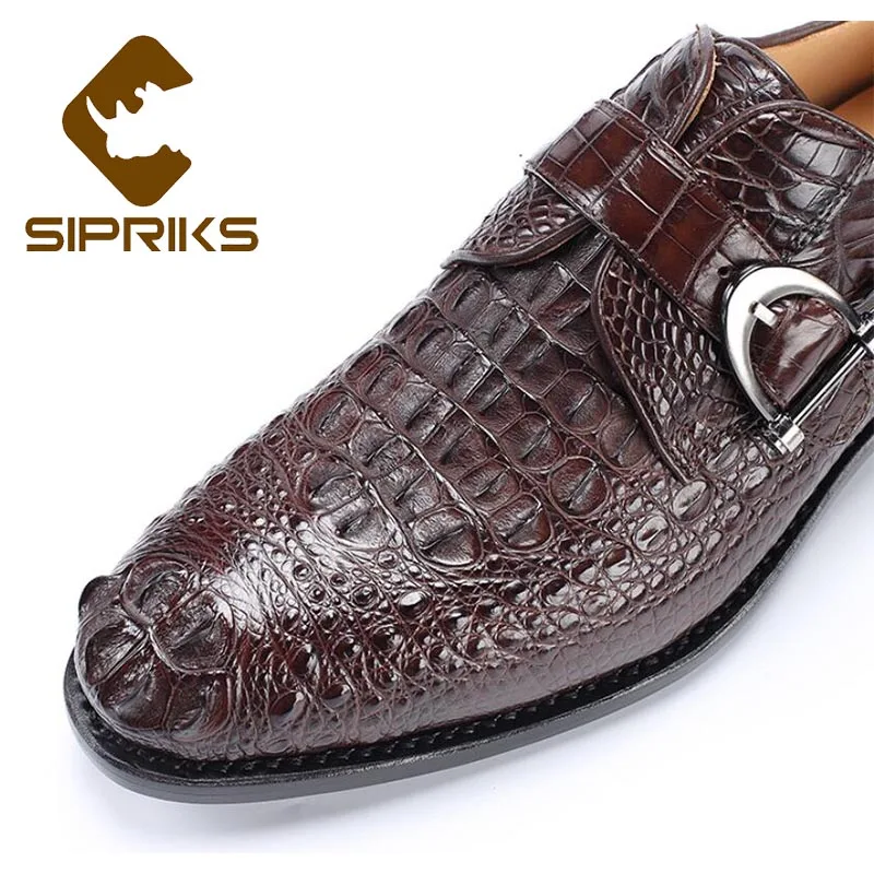 Sipriks импортные коричневые крокодиловые кожаные туфли мужские роскошные строгие