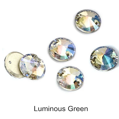 001LG-Luminous Green 40pcs AAAAA Quality 12mm Round Rivoli Glass Sew On Rhinestones Flatback Crystal Sewing Strass for DIY Wedding Dress B1248 - Цвет: 001LG-Luminous Green