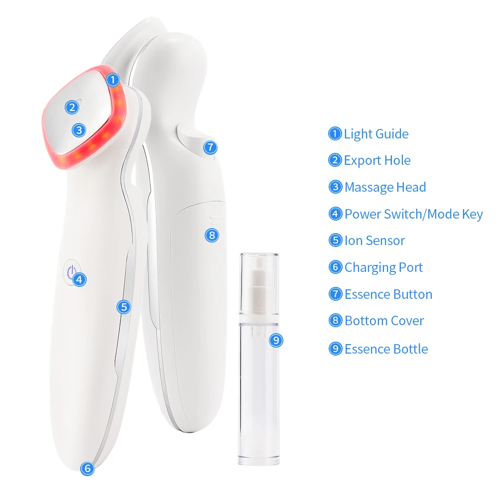 

EMS Beauty Import Device Red&Blue Light Skin Rejuvenation Facial Blackhead Ance Remover Micro Current Massager Face Lifting