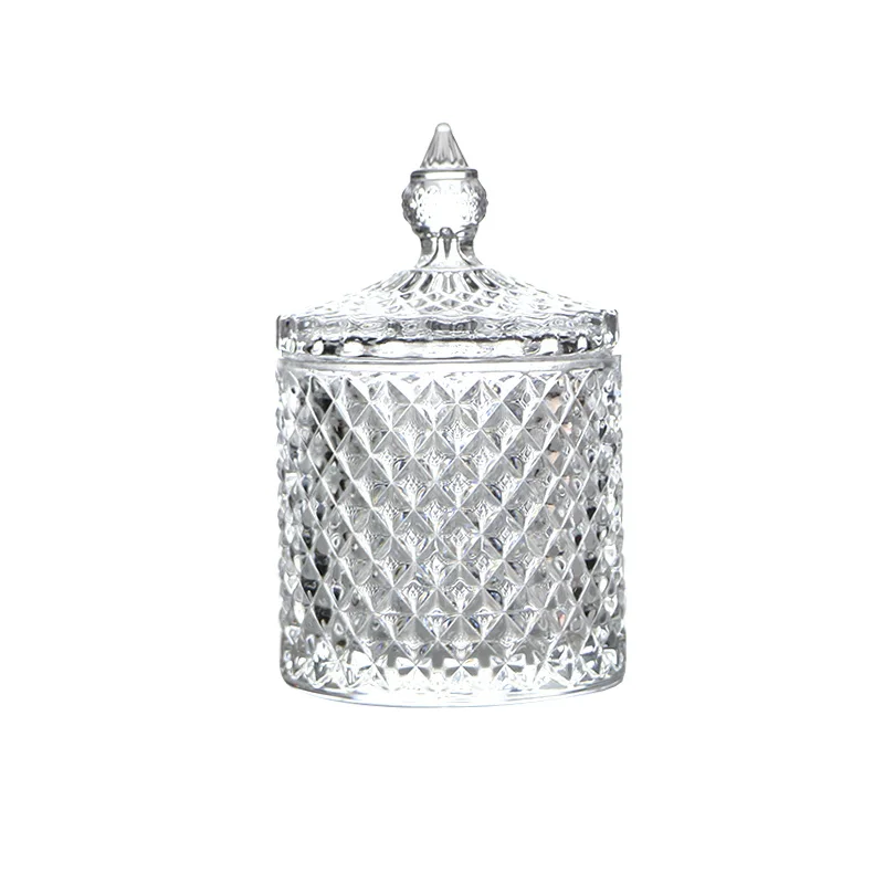 

Storage Jar European Crystal Glass Candy Bowl with Cover Sugar Cans Diamond Candy Box Jewelry Storage Jar Kitchen Storage Jar
