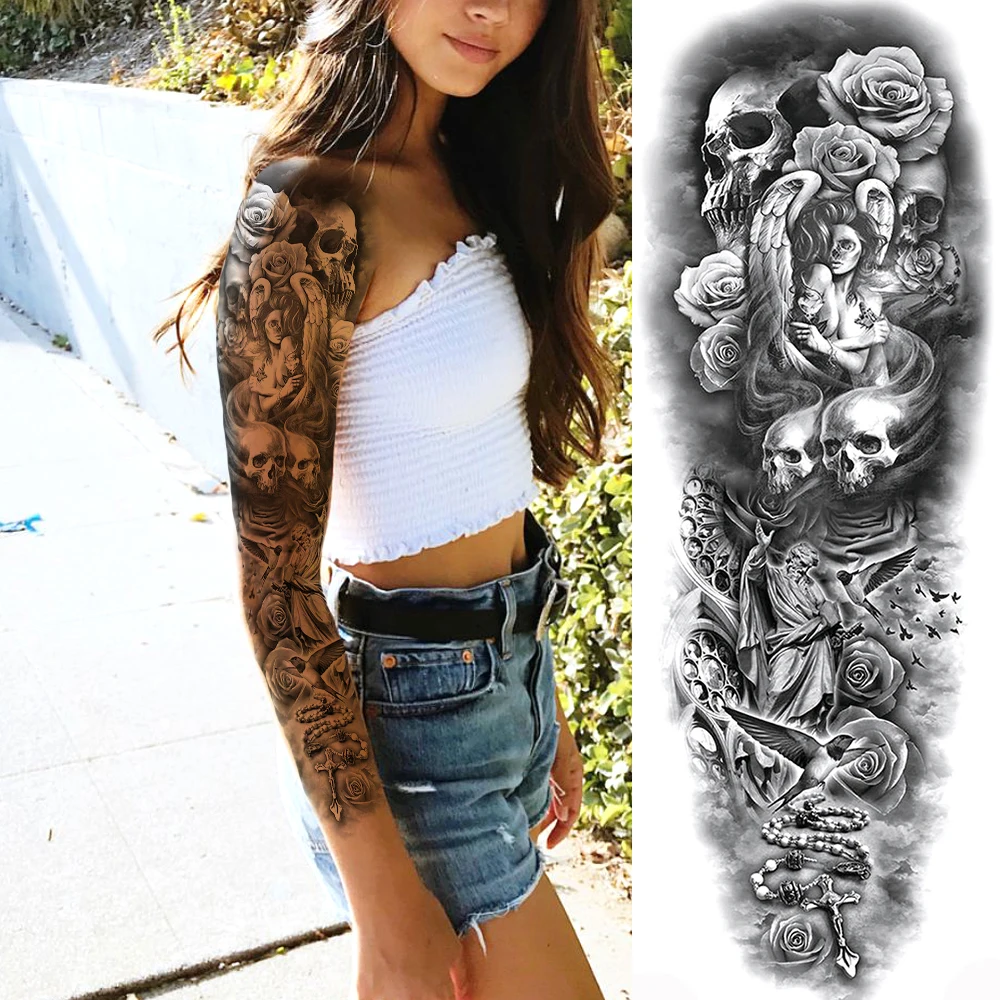 Mighty Warrior Monarch Temporary Tattoos For Men Women Body Art Full Arm Sleeve Tatoo Disposable Fake Tattoo Stickers Realistic | Красота и