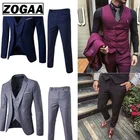 ZOGAA, нарядный костюм, модный костюм Бизнес Slim Fit Свадебный костюм для жениха Однотонная одежда, 3 предмета в комплекте, костюмы для мужчин повседневные комплекты одежды размера плюс 5XL