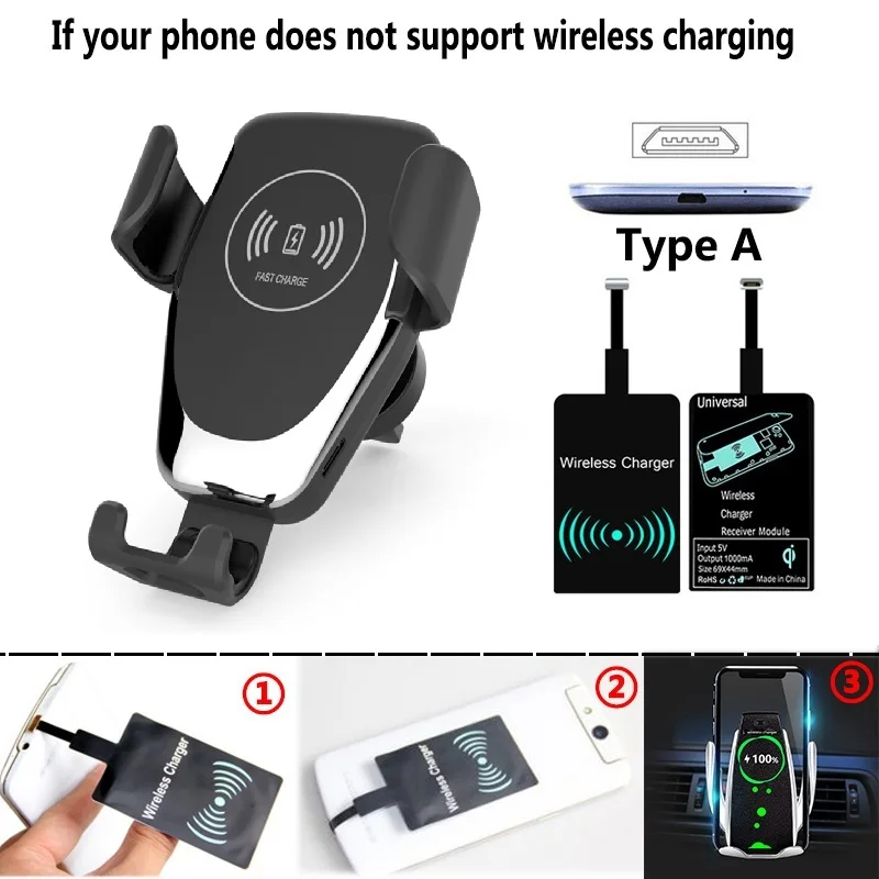 Black For Android A Быстрое Qi автомобильное беспроводное зарядное устройство для iPhone XS Max XR X Samsung S10 S9 интеллектуальная беспроводная зарядка телефона Автомобильный держатель для Xiaomi - Цвет: Black For Android A