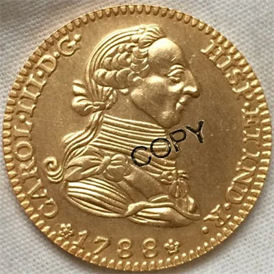 Золотое покрытие 24 K 1788 Испания 2 эскудос-Карлос III копия монет | Дом и сад