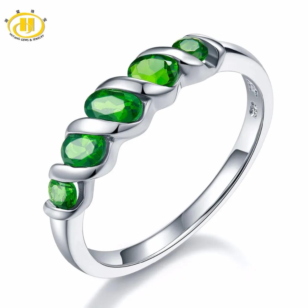 Chrome Diopside Hutang обручальные кольца естественный диопсид кольцо из чистого серебра 925 пробы серебро 5-камень ювелирные украшения яркие зеленые Самоцветы для Для женщин подарок - Цвет камня: Chrome Diopside