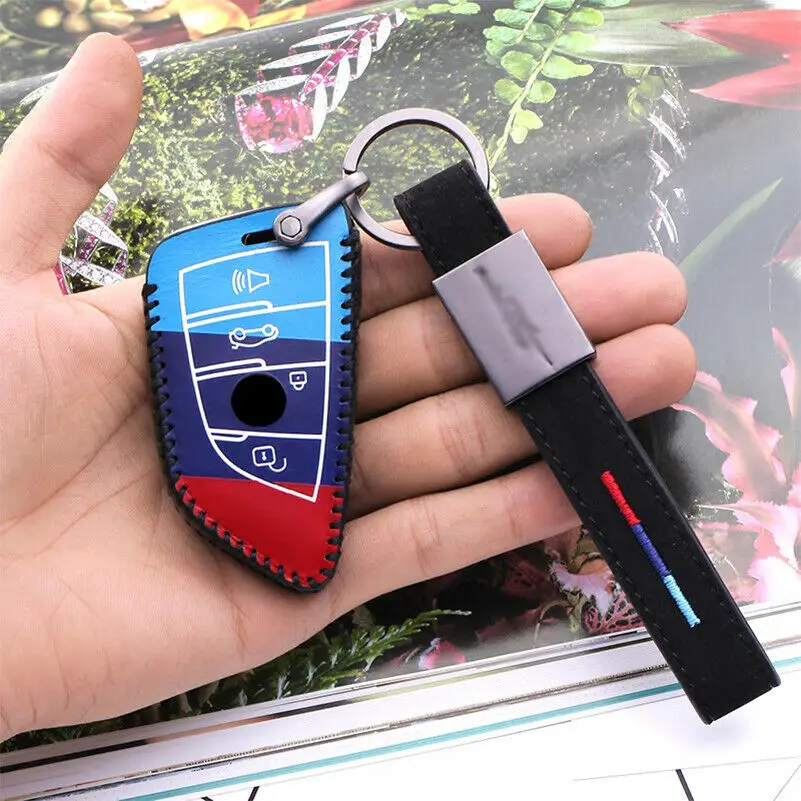 

M Style Leather Car Key Fob Case Cover Key Holder WIth Keychain For BMW X1 X2 X3 X4 X5 X6 X7 5 6 7 Series