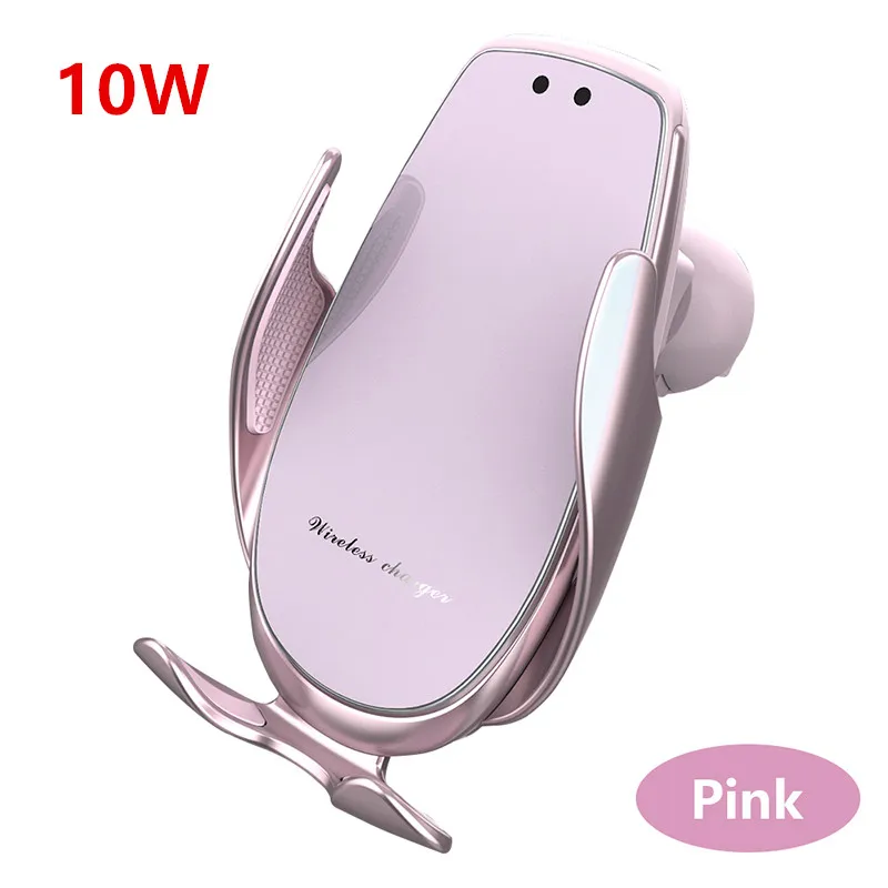 10W Pink 15 Вт 10 Вт Супер быстрая Беспроводная зарядная станция Инфракрасный датчик Автоматическая Зажимная Автомобильная Подставка для зарядки телефона держатель для Iphone samsung - Цвет: 10W Pink