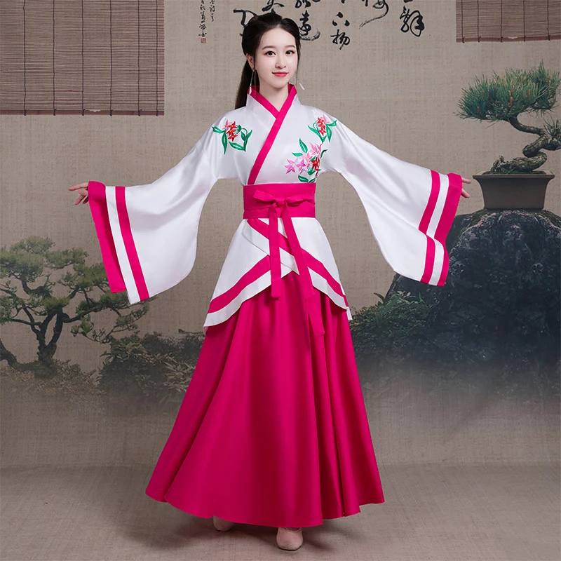 

Китайский традиционный новогодний женский танцевальный костюм Hanfu, Женский праздничный костюм Tang, платье принцессы для девочек, ретро кост...