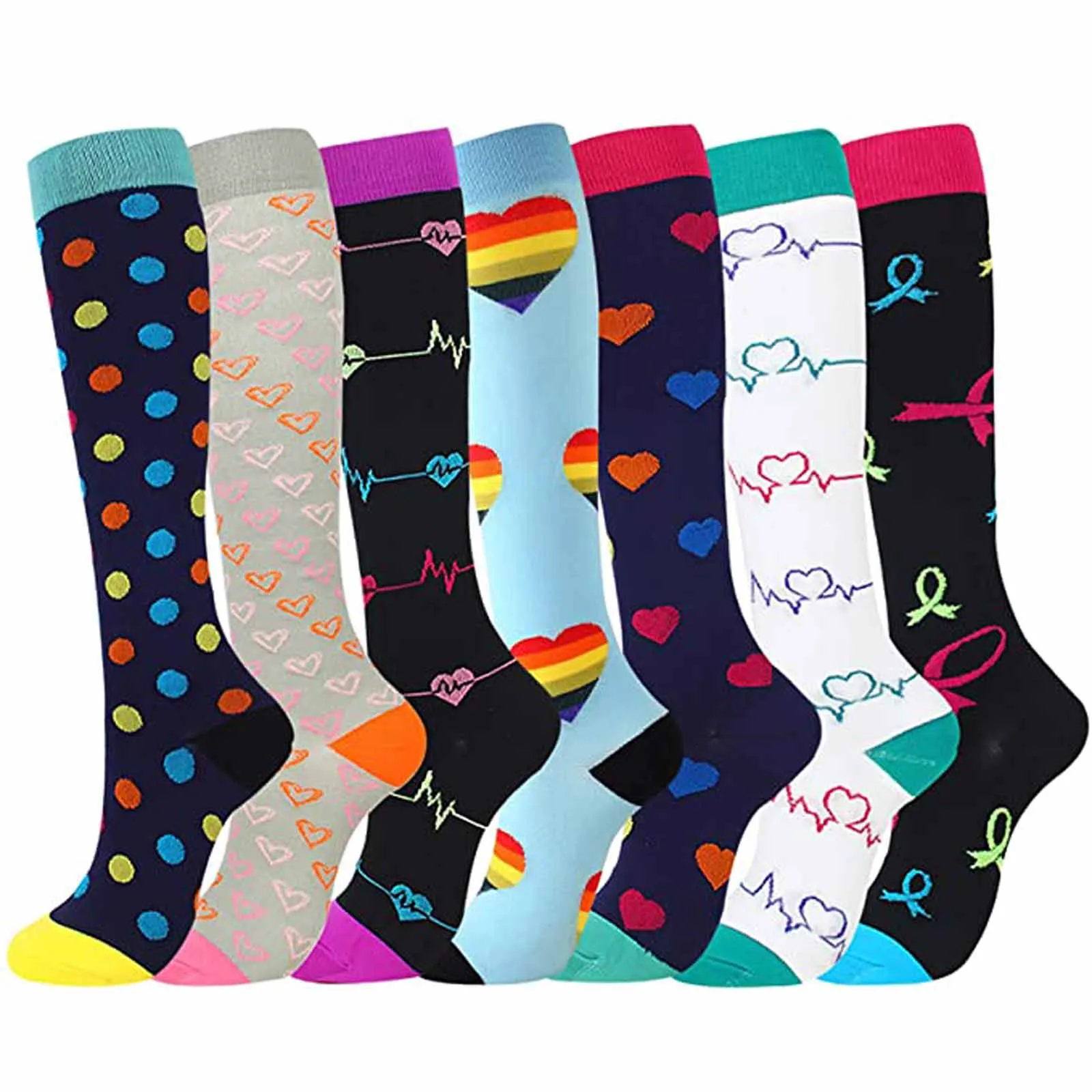 7 пар печатных Компрессионные чулки Для женщин Мужчины Бег Спорт Велоспорт носки