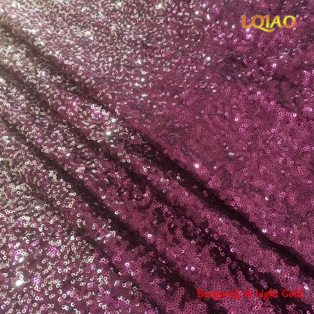 Burgundy- Light Gold 1 ярд градиент цвета темно-синий-Серебряный блесток ткань стрейч спандекс вышитые сетки африканские Кружева блесток ткань для платья DIY - Цвет: Burgundy- Light Gold