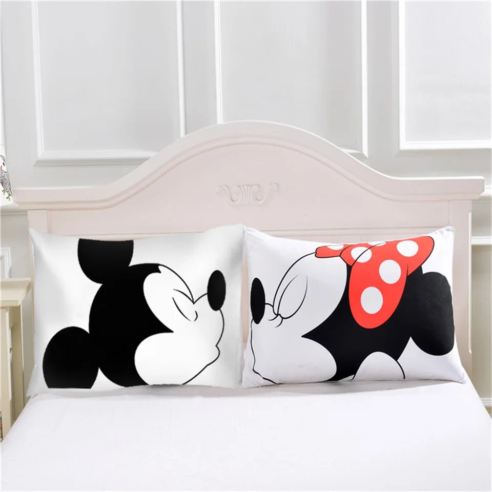 2Pcs Disney Mickey Mouse Minnie soft Pillowcases Home Textile White Couple Pillow Cover Decorative Pillows Case Living Room gift