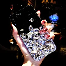 Glitter Rhinestone Diamond Soft Mirror Case For Xiaomi Redmi Note 10 Pro Note 9 9A 9C 8 Pro 8A 7A 6A POCO X3 NFC Stand TPU Cover