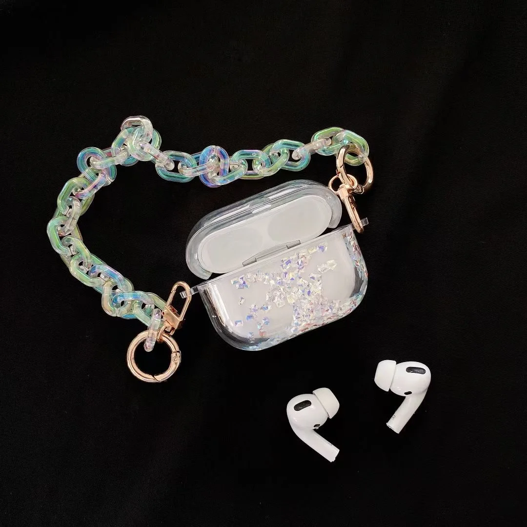 

bling bling pearl chain Transparent Earphone Case For iphone AirPods 1st or 2nd or 3nd Gen Clear Protective Headphone Cover