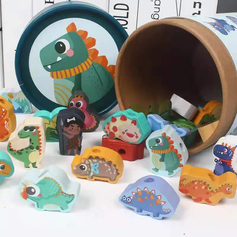 Ранние Обучающие деревянные игрушки детские игрушки Сделай Сам мультфильм фрукты животное нанизывание деревянные бусины Monterssori игрушка для детей