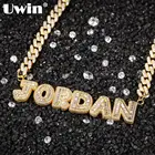 Ожерелье UWIN с именем на заказ, маленькая багетная буква индивидуальный кулон с 9 мм кубинской цепочкой, розовая, серебряная, ювелирные изделия