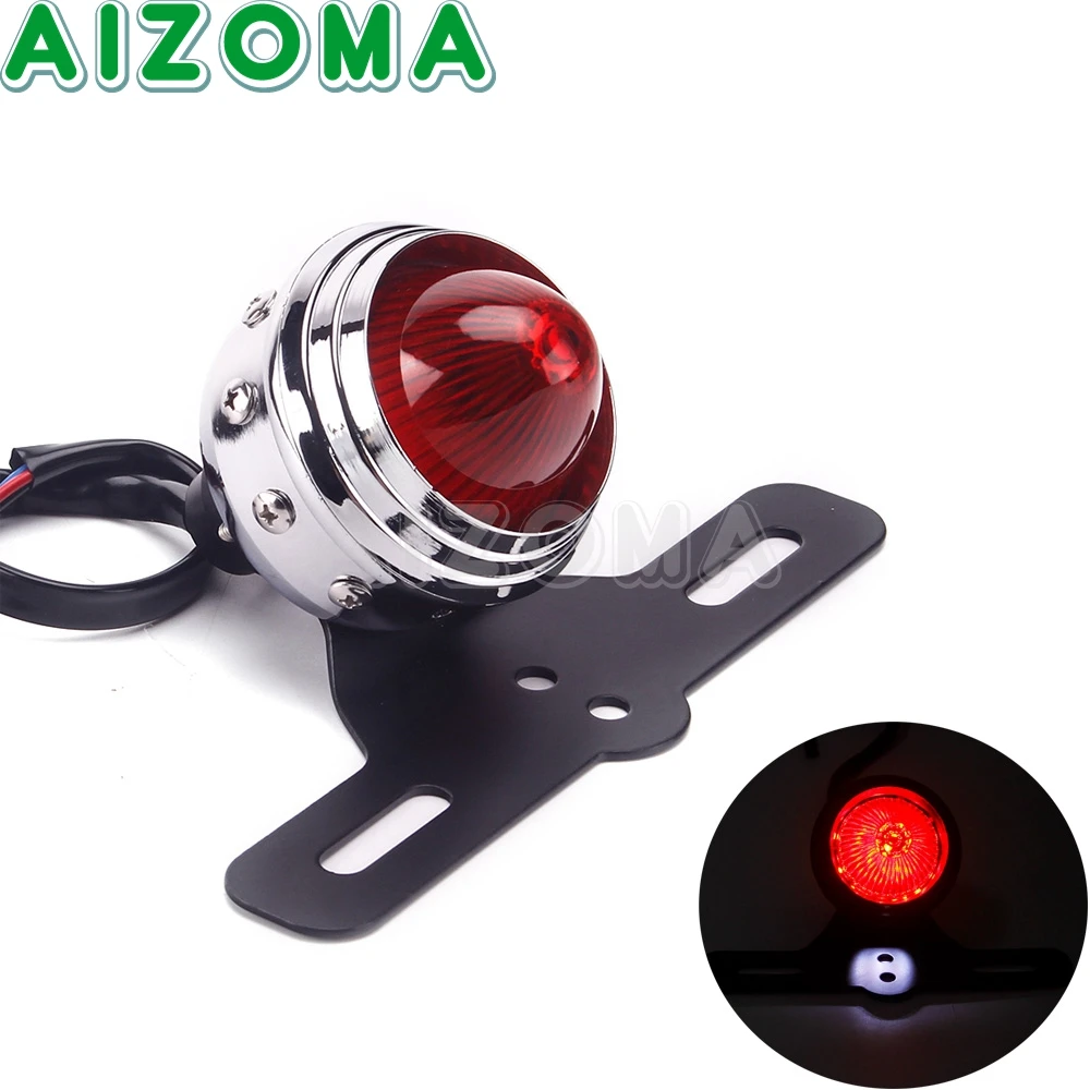 

Серебристый металлический кронштейн для номерного знака мотоцикла, задний фонарь 12 В, светодиодный стоп-сигнал, задний фонарь в винтажном с...