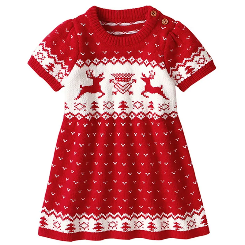Рождественское платье для маленьких девочек зимние вязаные платья-свитера