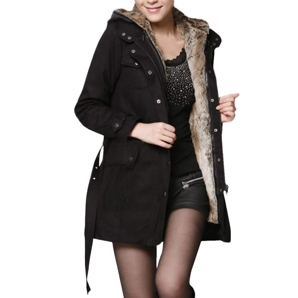 

1048 Ladies Lining Coat Womens Winter Warm Thick Long Jacket Veste Femme Hooded Overcoat 2021 New HOT