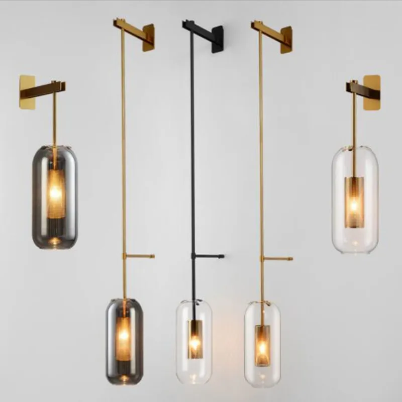 Post-modern Glass Wall Lights Gold Wall Lamp Sconces for Bathroom Bedroom Mirror Light Fixtures Nordic Home Lighting Decor E14