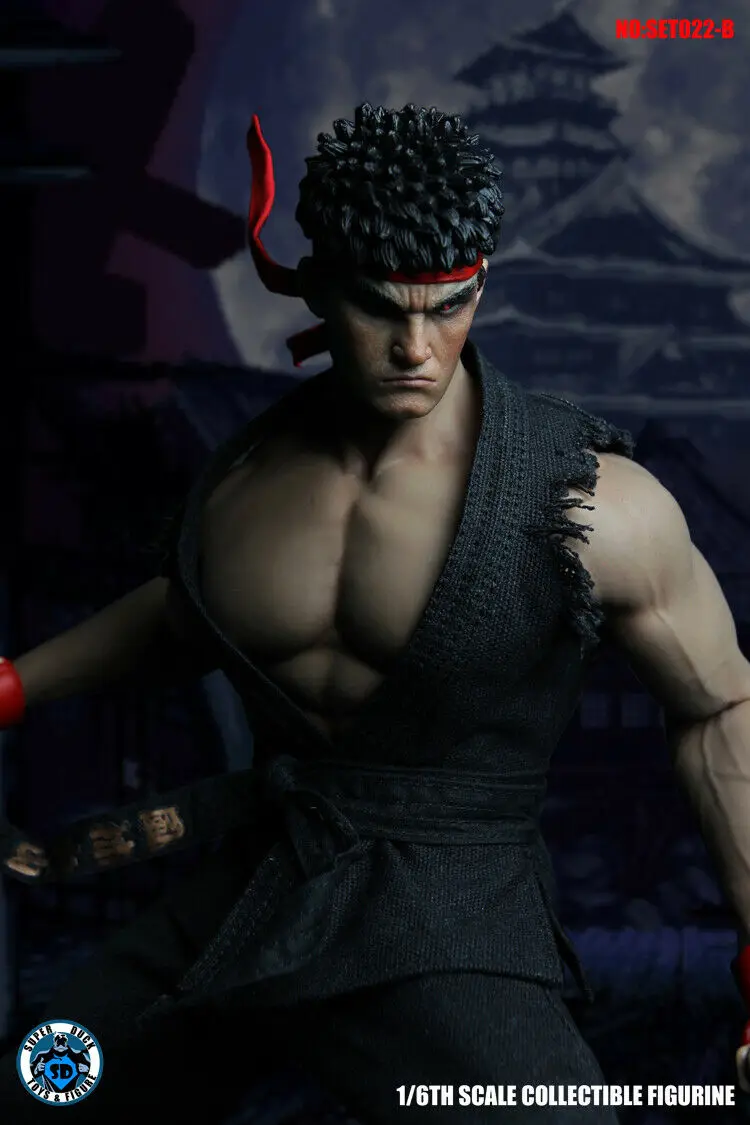 Street Fighter черный Рю 1/6th Косплей Костюмы+ повязка для головы лепить Супер утка SET022B