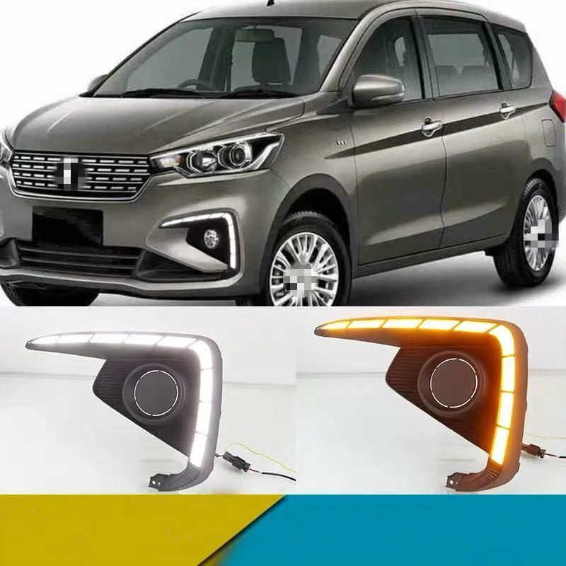 2PCS LED Daytime Running Light Daylights For Suzuki Ertiga 2018 2019 DRL Fog Lamp Cover Headlamp Yellow turn signal - купить по
