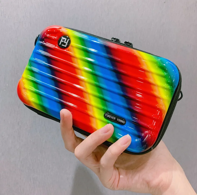Rainbow Косметичка для хранения, чемоданная форма, органайзер для ювелирных изделий, для путешествий, сумка для макияжа, переносная/сумка на плечо, косметичка, женские сумки для макияжа - Color: Rainbow