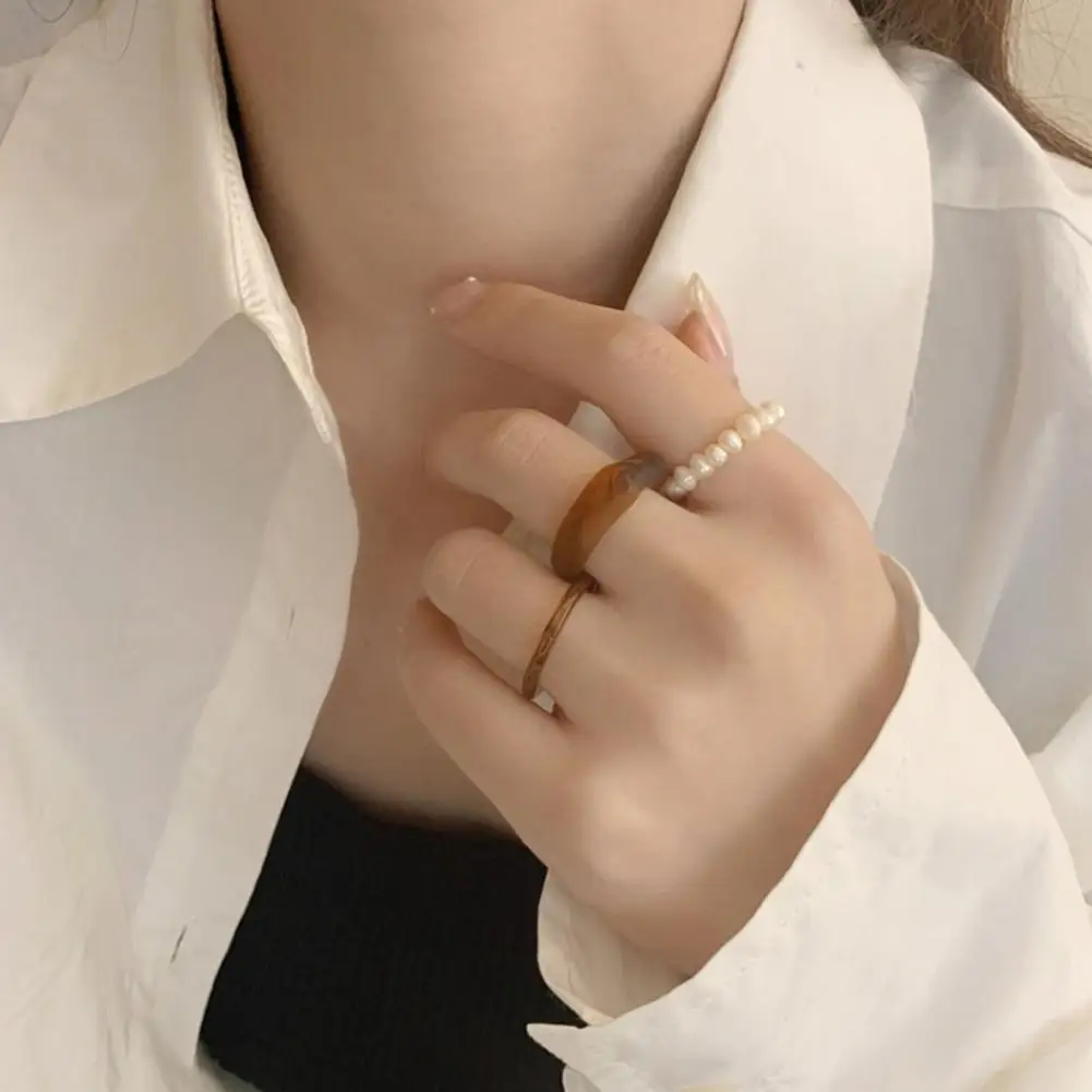 

Dropshipping!3Pcs/Set Finger Rings Different Styles All-match Simple Skin-friendly Transparent Faux Pearls Women Rings for Date