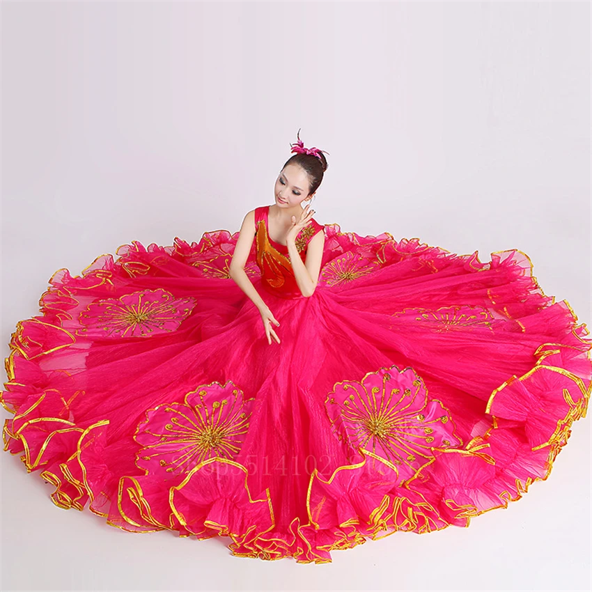 Женский костюм фламенко для танца живота длинные газовые Платья с цветочным