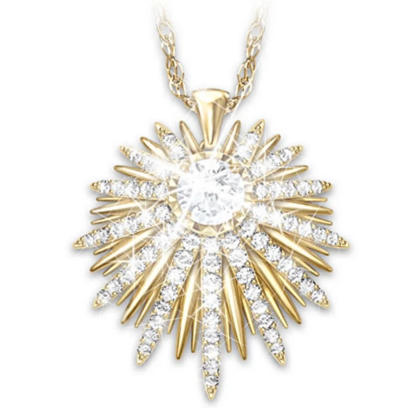 

Women's Luxury Fashion Golden Round Spiked Geometric Necklace Pendant Party Valentine's Day Gift Jewelry Wholesale