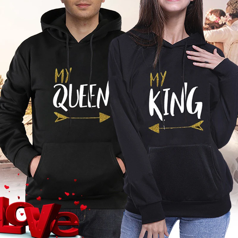 MY QUEEN KING толстовка с капюшоном и принтом для пары модные повседневные женские толстовки Толстовка с надписью женская одежда